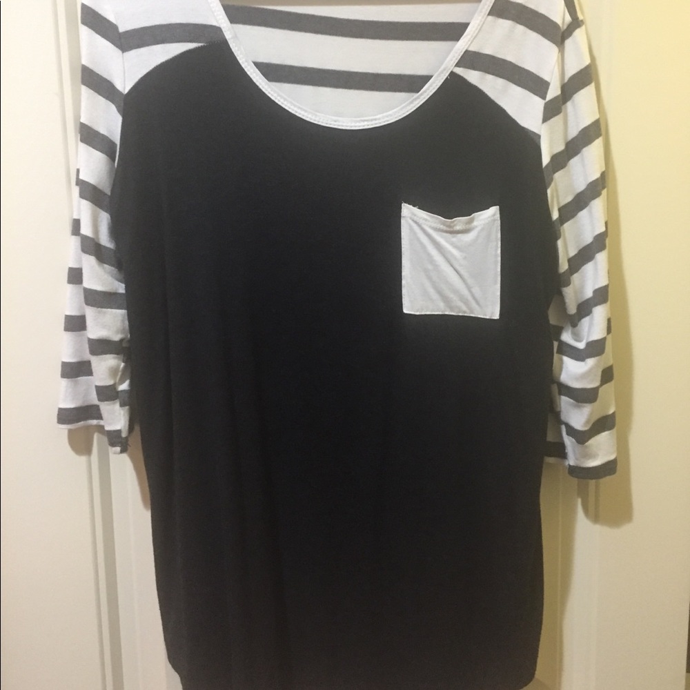 Dark gray and white striped top